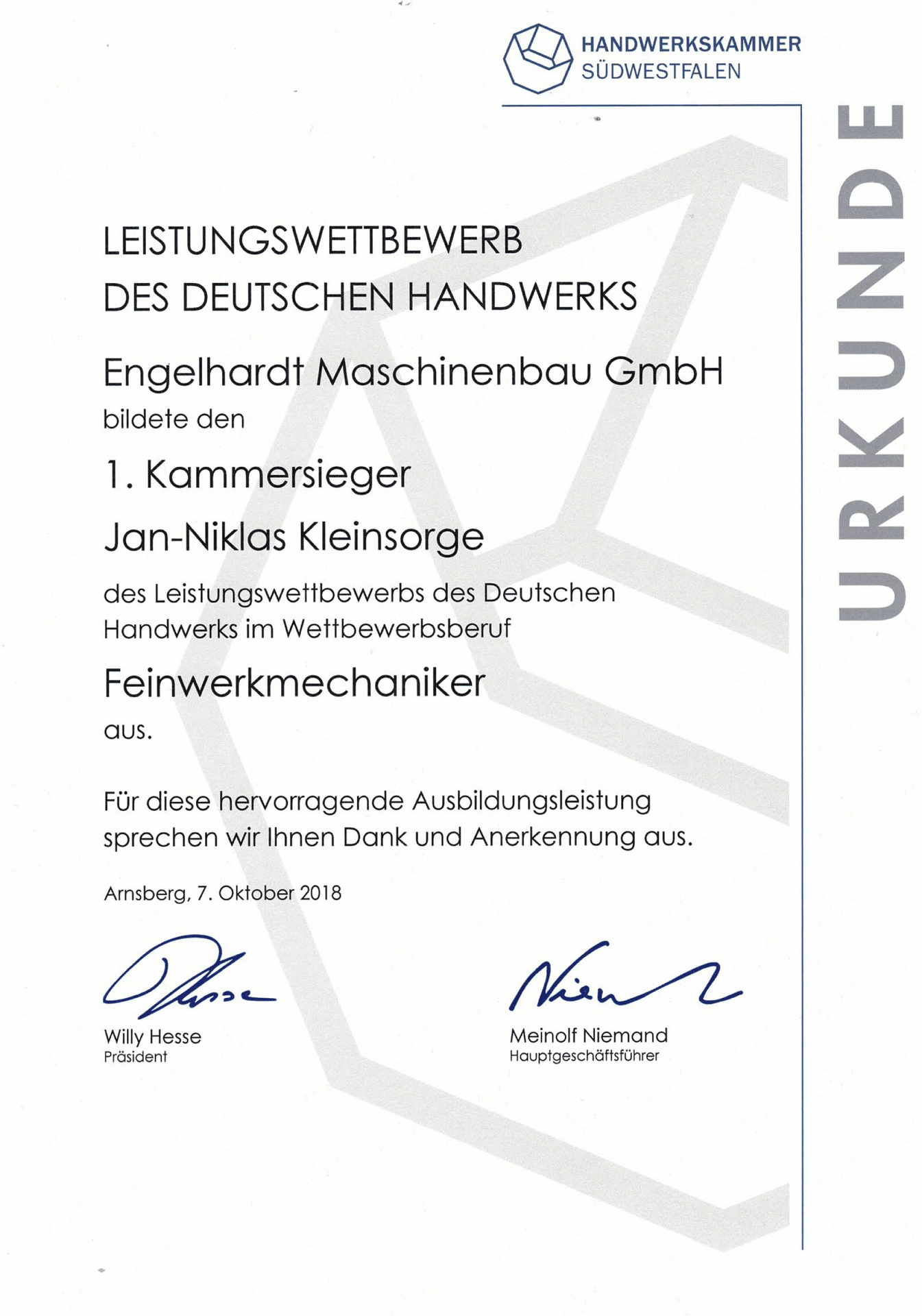 Zertifikat-Kammerbester-Handwerksmmer-Jan-Niklas-Kleinsorge